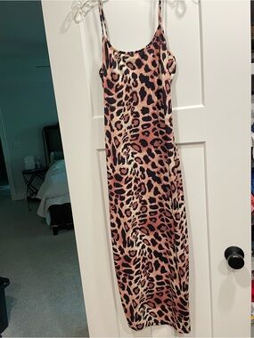 Leopard Print Slip Dress in Pink and Black